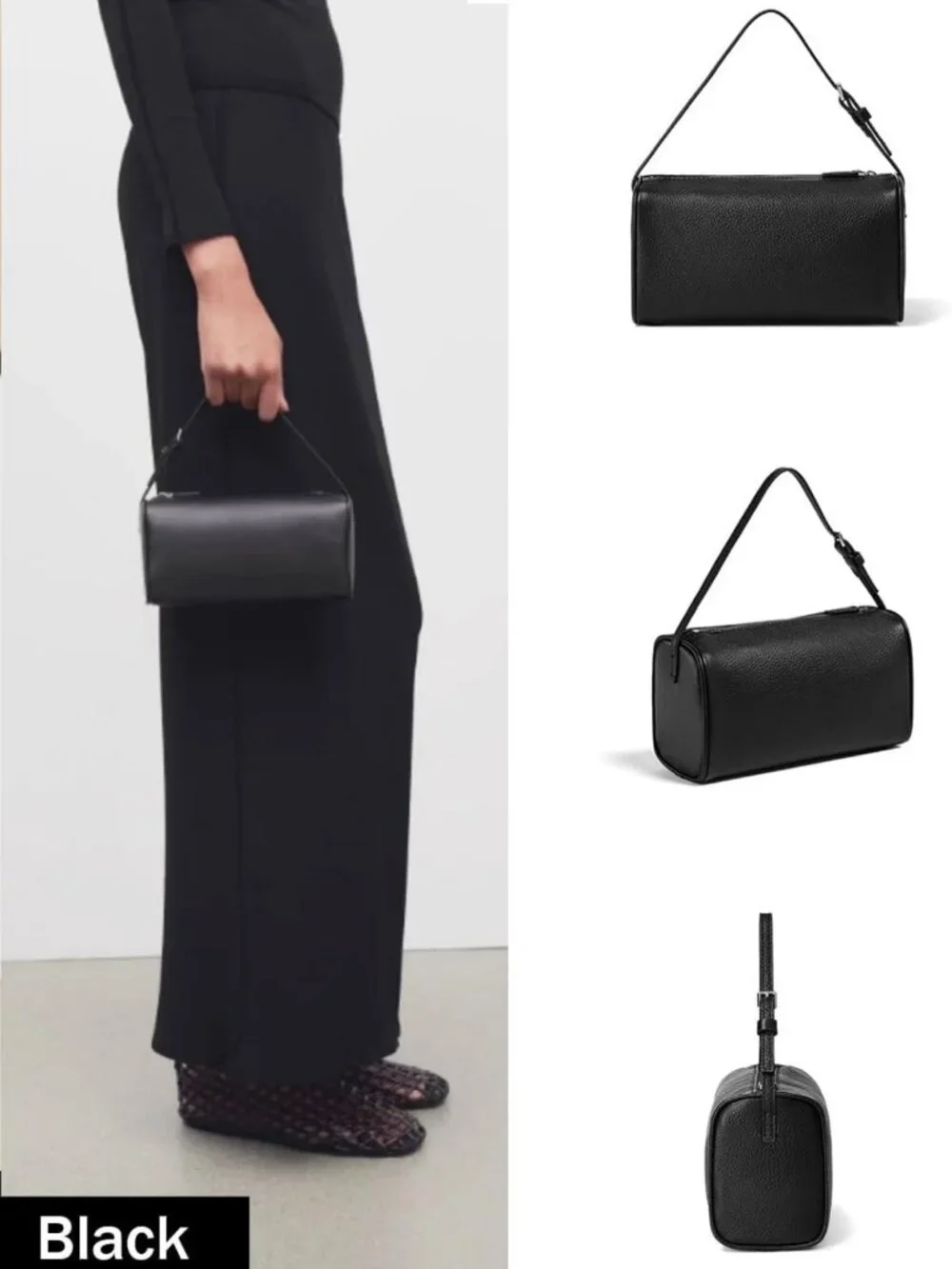 Genuine Leather Barrel Bag with Adjustable Strap, Calfskin Hobo Crossbody Purse